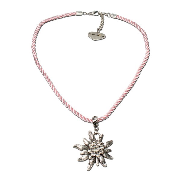 Kordel-Halskette mit Strass-Edelweiss, rosé