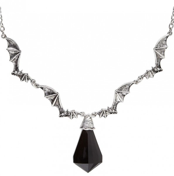 Halskette Fledermaus mit schwarzem Edelstein