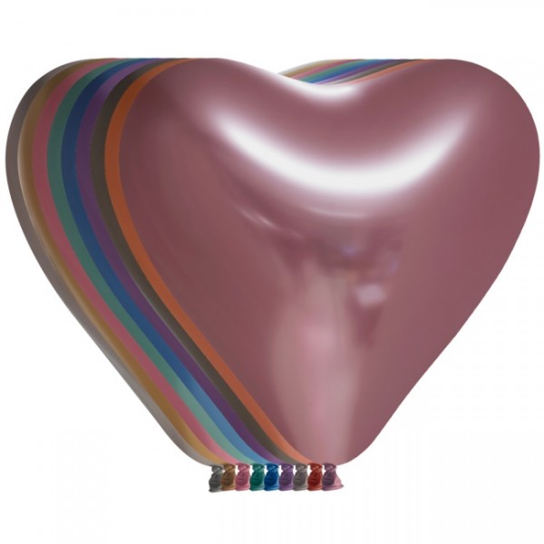 Latexballon Herzform, mirror bunt, ca. 30 cm, Packung zu 20 Stück, (unaufgeblasen)