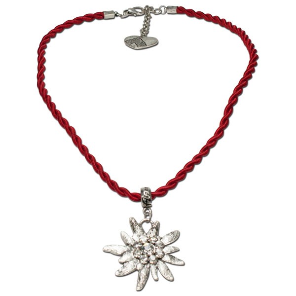Kordel-Halskette mit Strass-Edelweiss, rot