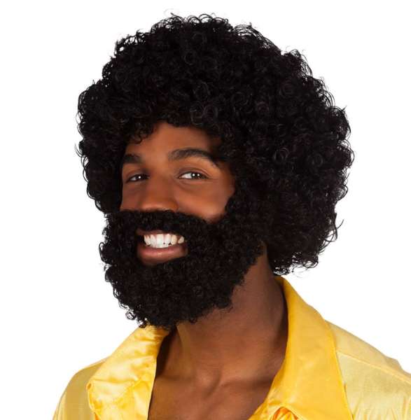Afro Perücke mit Bart, schwarz
