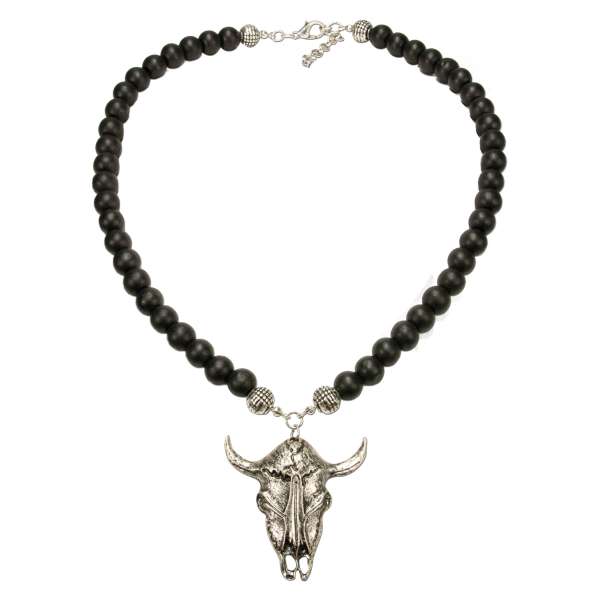 Holzperlen-Halskette Stierkopf, schwarz