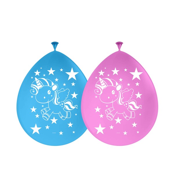 Latexballon, Einhorn, rosa und hellblau, ca. 30 cm, Packung zu 8 Stück, (unaufgeblasen)