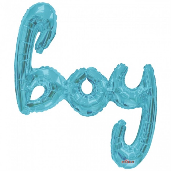 Folienballon Boy, Schrift geschwungen, blau, ca. 91 cm, (unaufgeblasen)