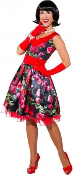 50er Jahre Kleid, schwarz rot, Blumen
