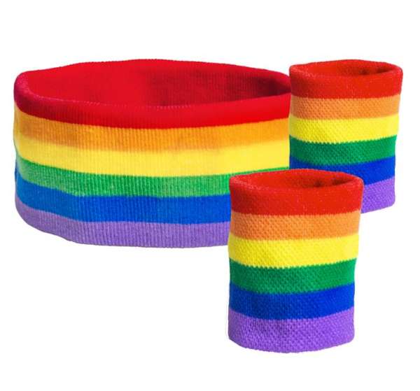 Schweissbänder Regenbogen 1 Stirnband, 2 Armbänder