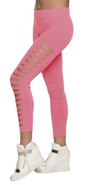 Leggings, neon pink mit seitlichen Rissen, Einheitsgrösse M