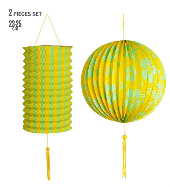 Lampion Set, gelb/grün
