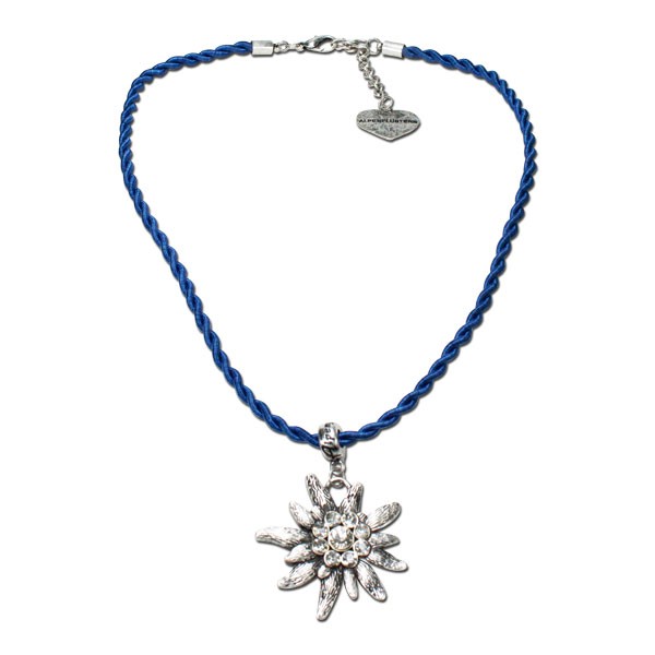 Kordel-Halskette mit Strass-Edelweiss, blau