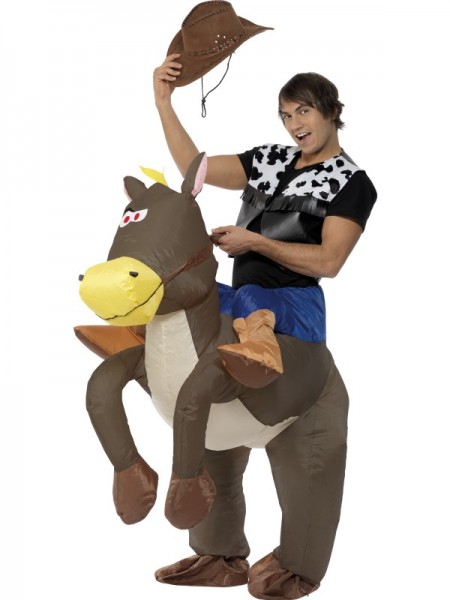 Kostüm, Cowboy mit aufblasbarem Pferd, Einheitsgrösse