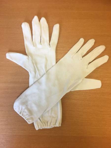 Handschuhe aus Baumwolle weiss, ca. 36 cm lang, Herrengrösse L/XL