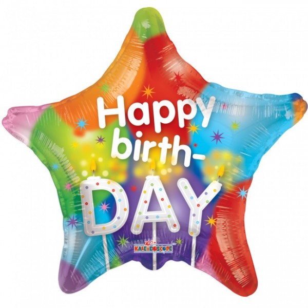 Folienballon Stern - Happy Birthday, ca. 45 cm, (unaufgeblasen)