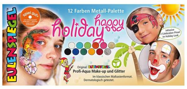 Eulenspiegel Aqua Make-up und Glitter, 12er Palette Happy Holiday