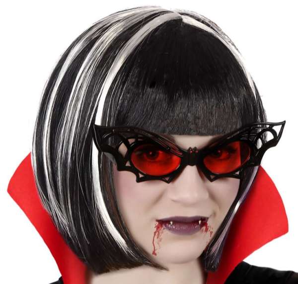 Halloween Brille in Fledermausform, rote Gläser