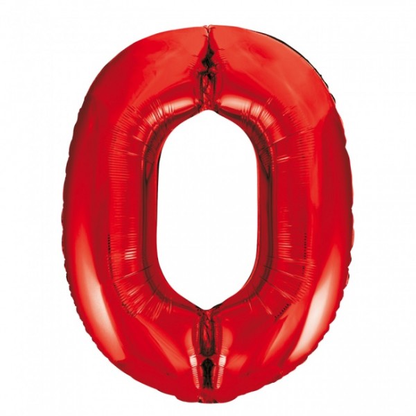 Folienballon Nummer 0, rot, ca 86cm, (unaufgeblasen)
