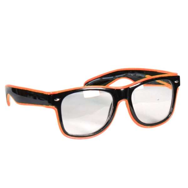 Brille schwarz mit Gläser, orange LED-Beleuchtung