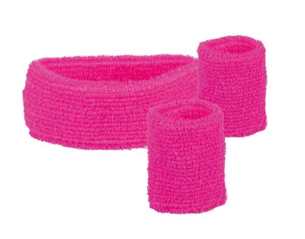 Schweissbänder Neon Pink 1 Stirnband, 2 Armbänder