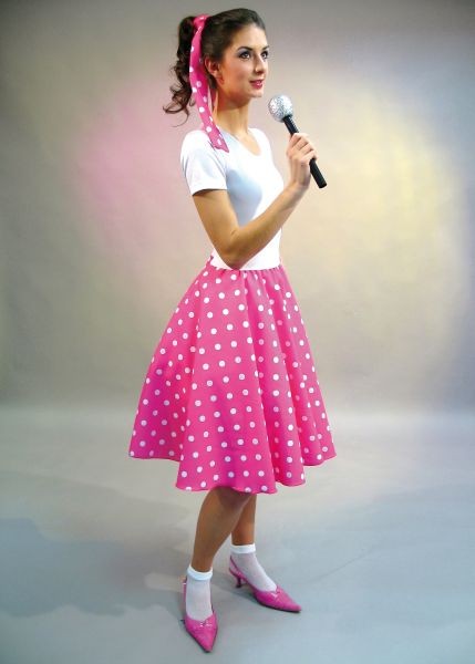 Kostüm Tellerrock, pink mit weissen Tupfen