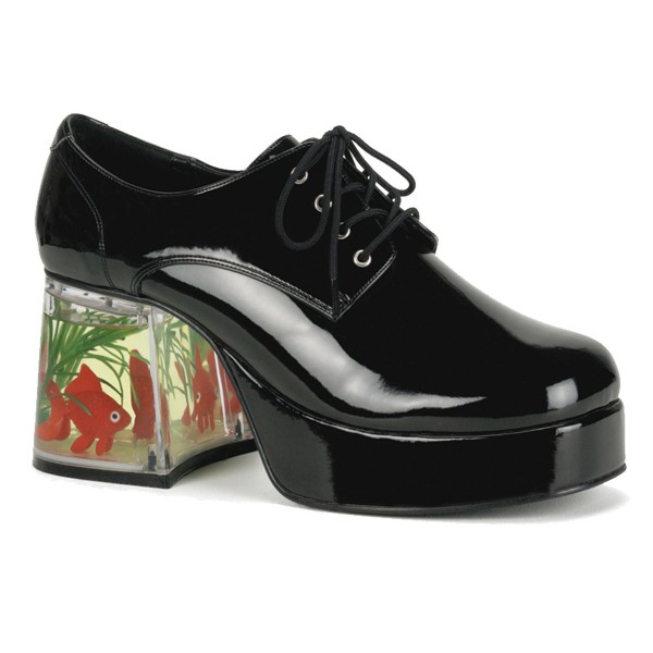 Plateau-Schuhe für Herren, schwarz, mit Goldfisch im Absatz