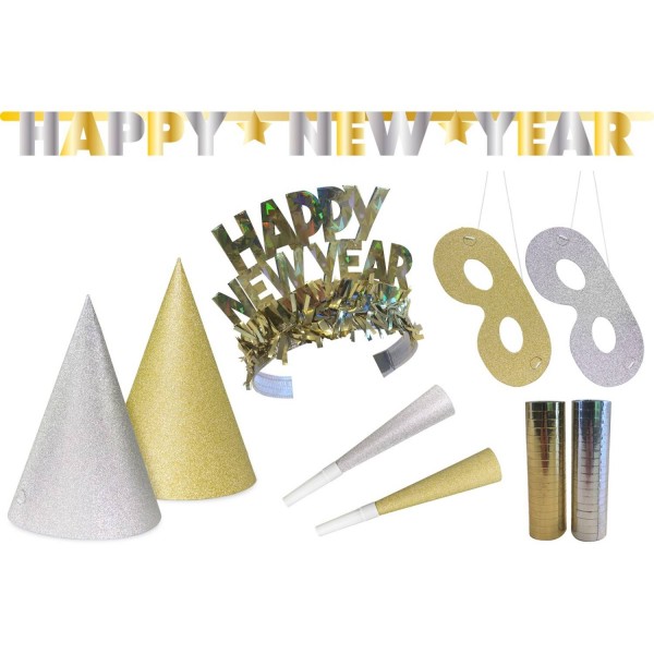 Partypaket Happy New Year Glitter - 27-teilig