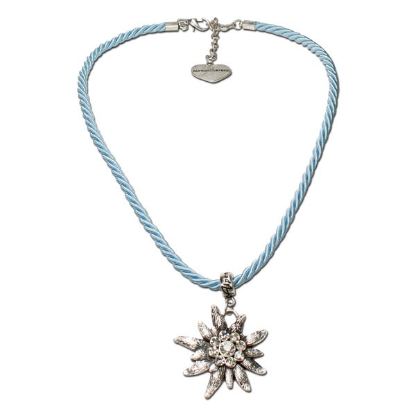 Kordel-Halskette mit Strass-Edelweiss, hellblau