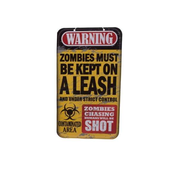`Zombie Warning` Schild, ca. 40 x 22 cm