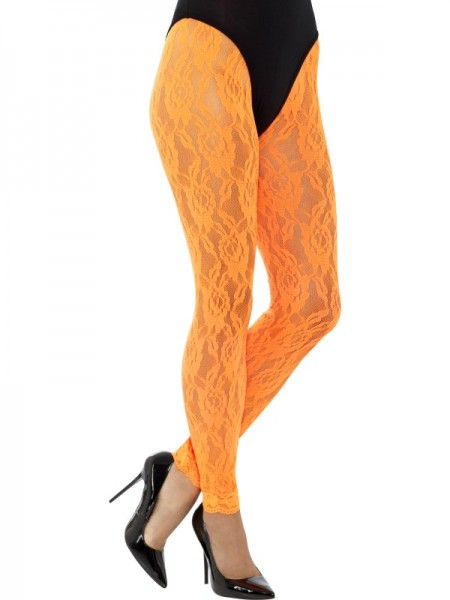 80er Leggings aus Spitzen, neon orange