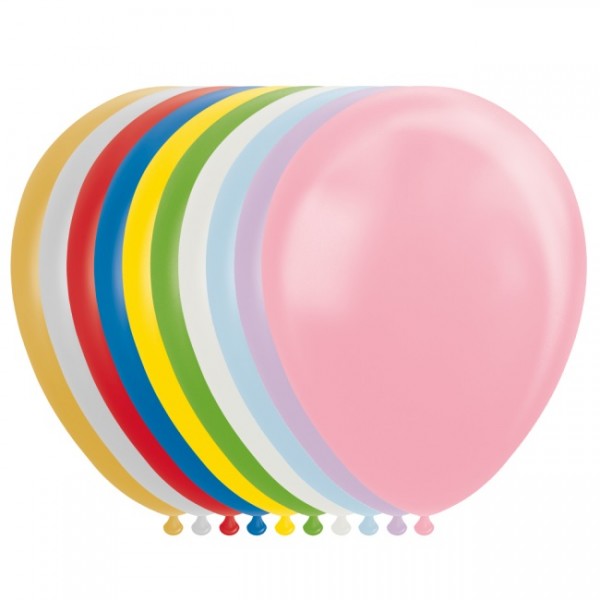 Latexballon bunt perl/metallic, ca. 30 cm, Packung zu 100 Stück, (unaufgeblasen)