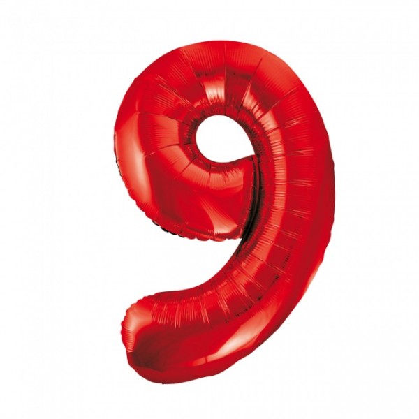 Folienballon Nummer 9, rot, ca 86cm, (unaufgeblasen)