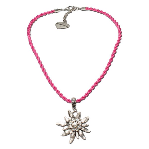 Kordel-Halskette mit Strass-Edelweiss, pink