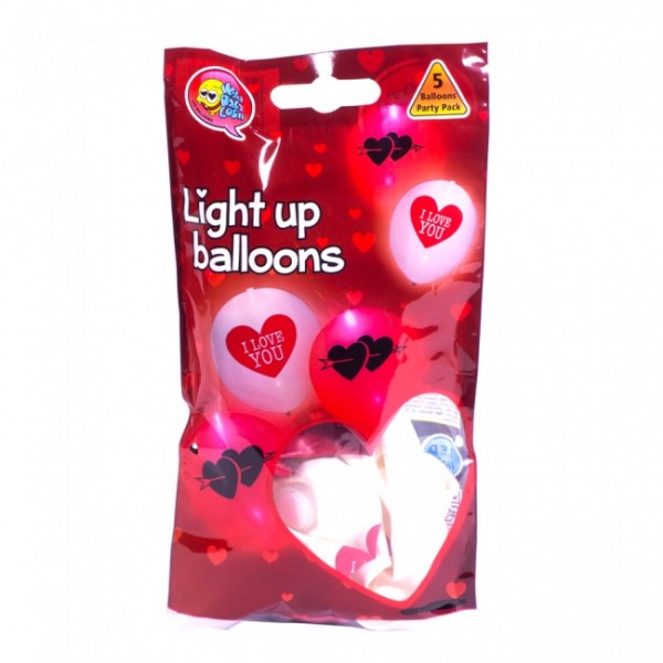 Latexballon LOVE, mit LED Licht, rot, ca. 26 cm, Packung zu 5 Stück, (unaufgeblasen)