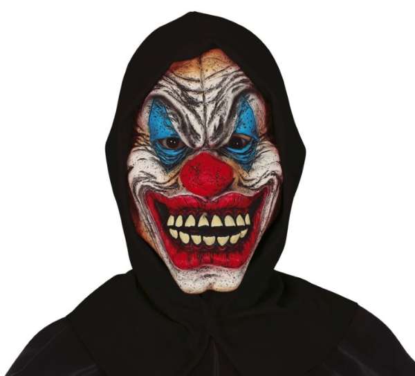 Maske Clown aus Latex mit schwarzer Kapuze