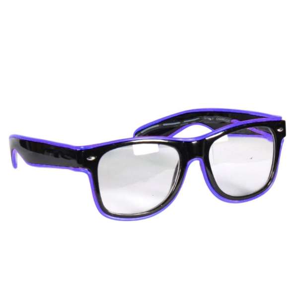 Brille schwarz mit Gläser, blaue LED-Beleuchtung
