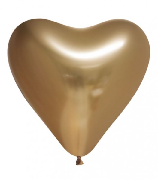 Latexballon Herzform, mirror gold, ca. 30 cm, Packung zu 6 Stück, (unaufgeblasen)