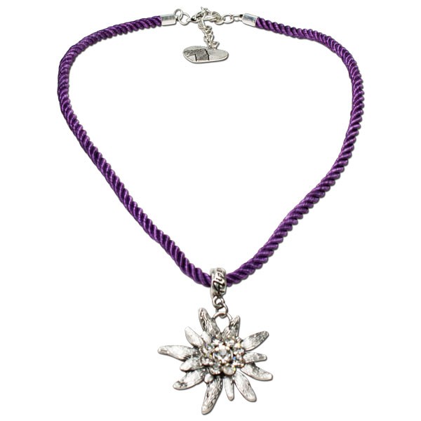 Kordel-Halskette mit Strass-Edelweiss, lila
