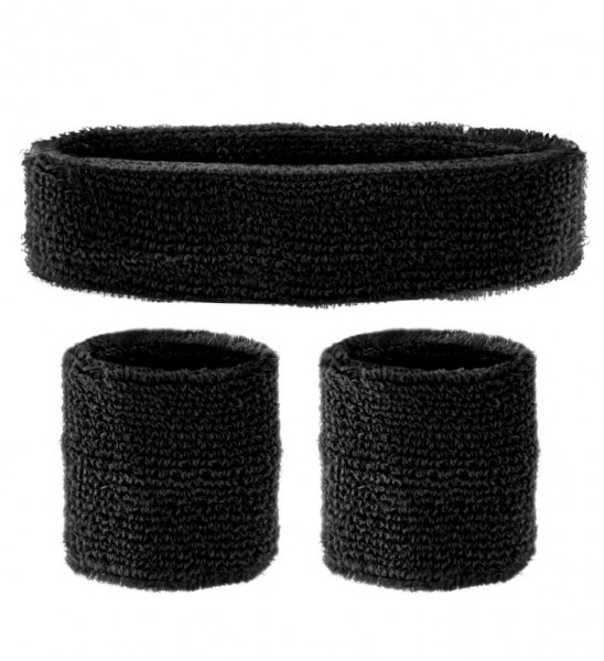 Schweissbänder schwarz 1 Stirnband, 2 Armbänder