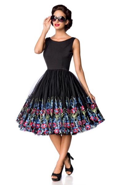 Belsira Premium Vintage Blumenkleid, schwarz