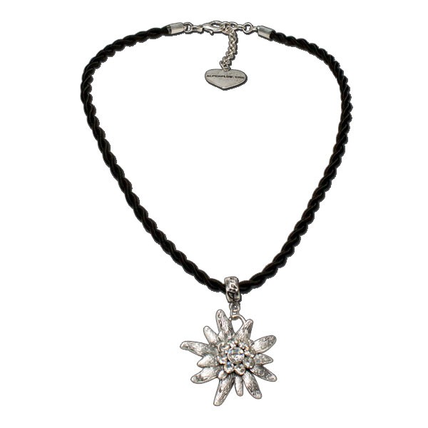 Kordel-Halskette mit Strass-Edelweiss, schwarz