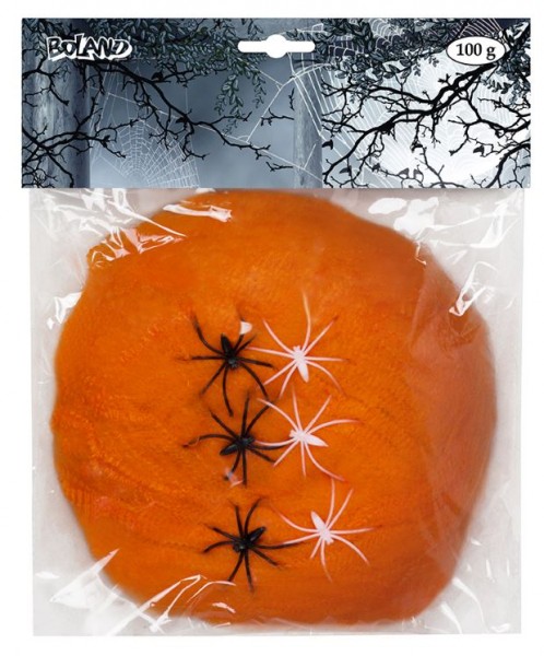 Spinnennetz orange mit 6 Spinnen, 100g