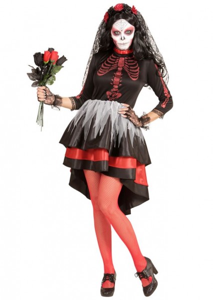 Damenkostüm Dia de los Muertos, rot-schwarz