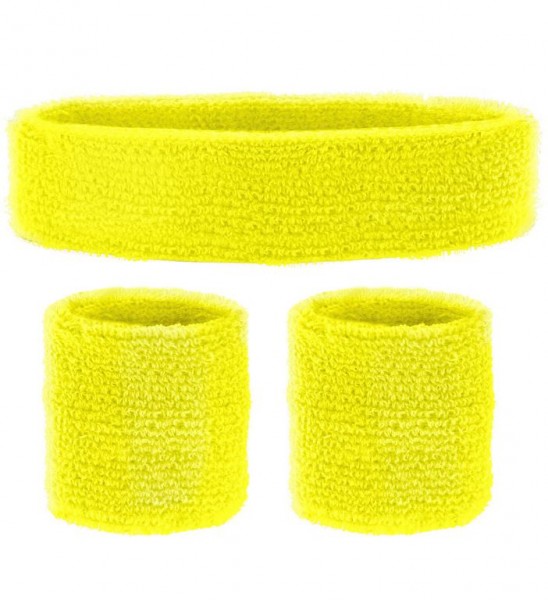 Schweissbänder Neon Gelb 1 Stirnband, 2 Armbänder