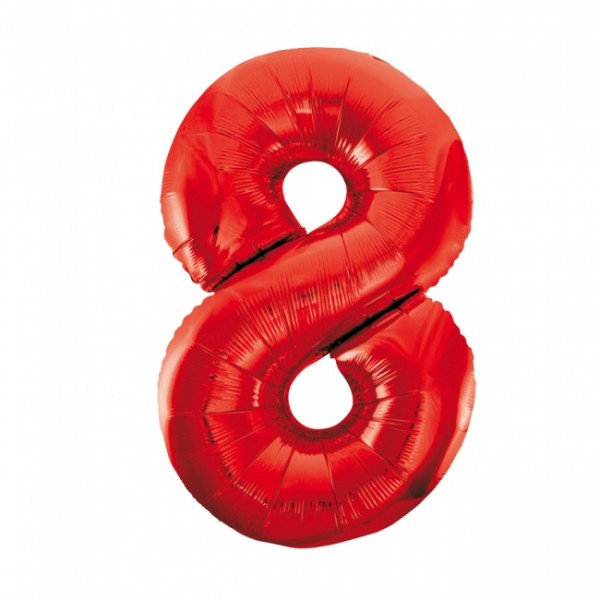 Folienballon Nummer 8, rot, ca 86cm, (unaufgeblasen)
