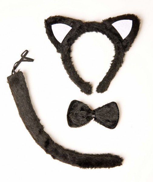 Katzenset schwarz, bestehend aus Ohren, Schwanz, Fliege