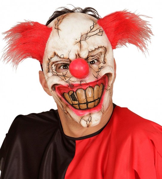 Killer Clownmaske mit roten Haarbüscheln