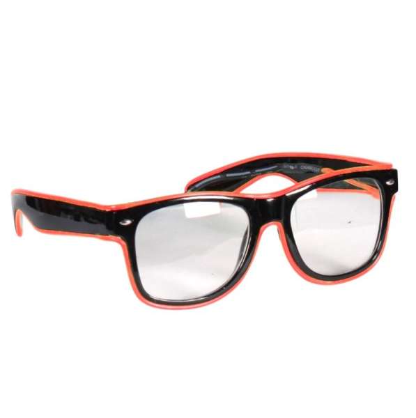 Brille schwarz mit Gläser, rote LED-Beleuchtung