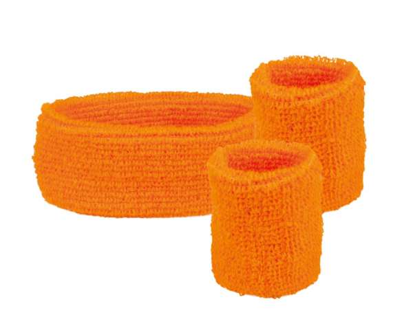 Schweissbänder Neon Orange 1 Stirnband, 2 Armbänder