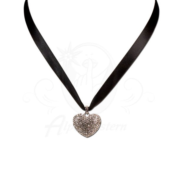 Satin-Halskette Strassherzerl, schwarz