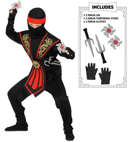 Kinderkostüm Kombat Ninja mit Waffenset