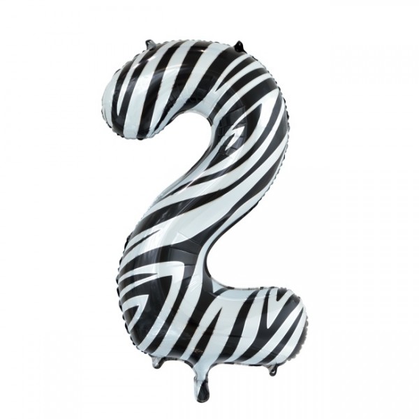 Folienballon Nummer 2, Zebra, ca 86cm, (unaufgeblasen)