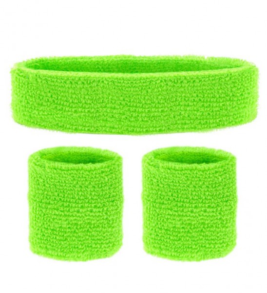 Schweissbänder Neon Grün 1 Stirnband, 2 Armbänder